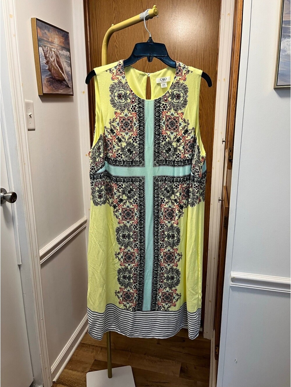 Cato Yellow Summer Dress Medallion Scarf Print Sleeveless Knee Length